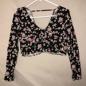 Zara Floral Long Sleeve Crop Top